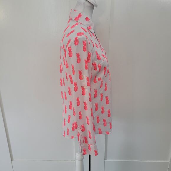Express Size XS Portofino Shirt Neon Pink Pineapple Print Button Front - Picture 2 of 8
